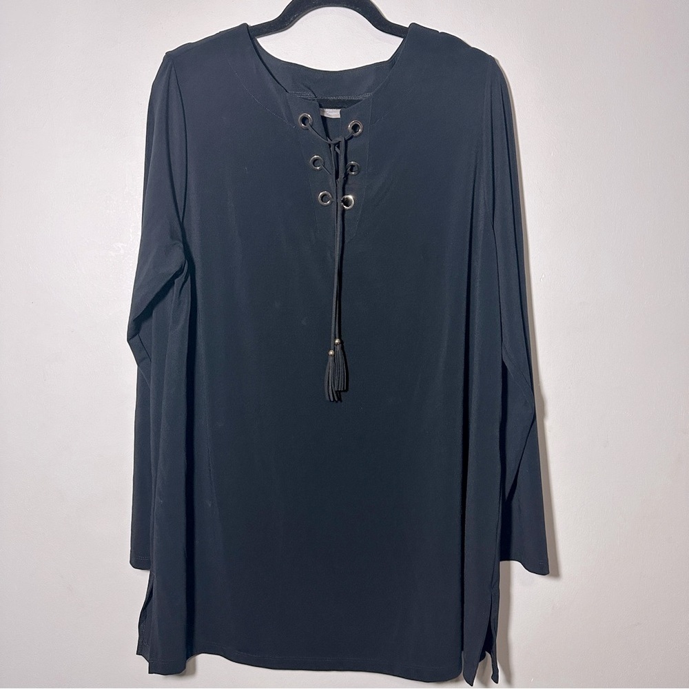 Chicos Travelers Black Gold Grommet Lace-Up Tunic Size 3 (XL)